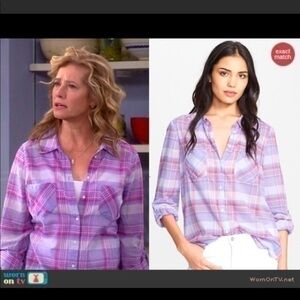 Joie Long Sleeve Purple Plaid Button Down Top